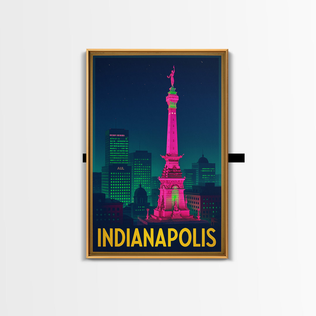 Indianapolis Indiana Travel Poster, Canvas Print, Neon Skyline Art Wall Art, Indianapolis Poster Print, Vintage Travel Print, City Art Print