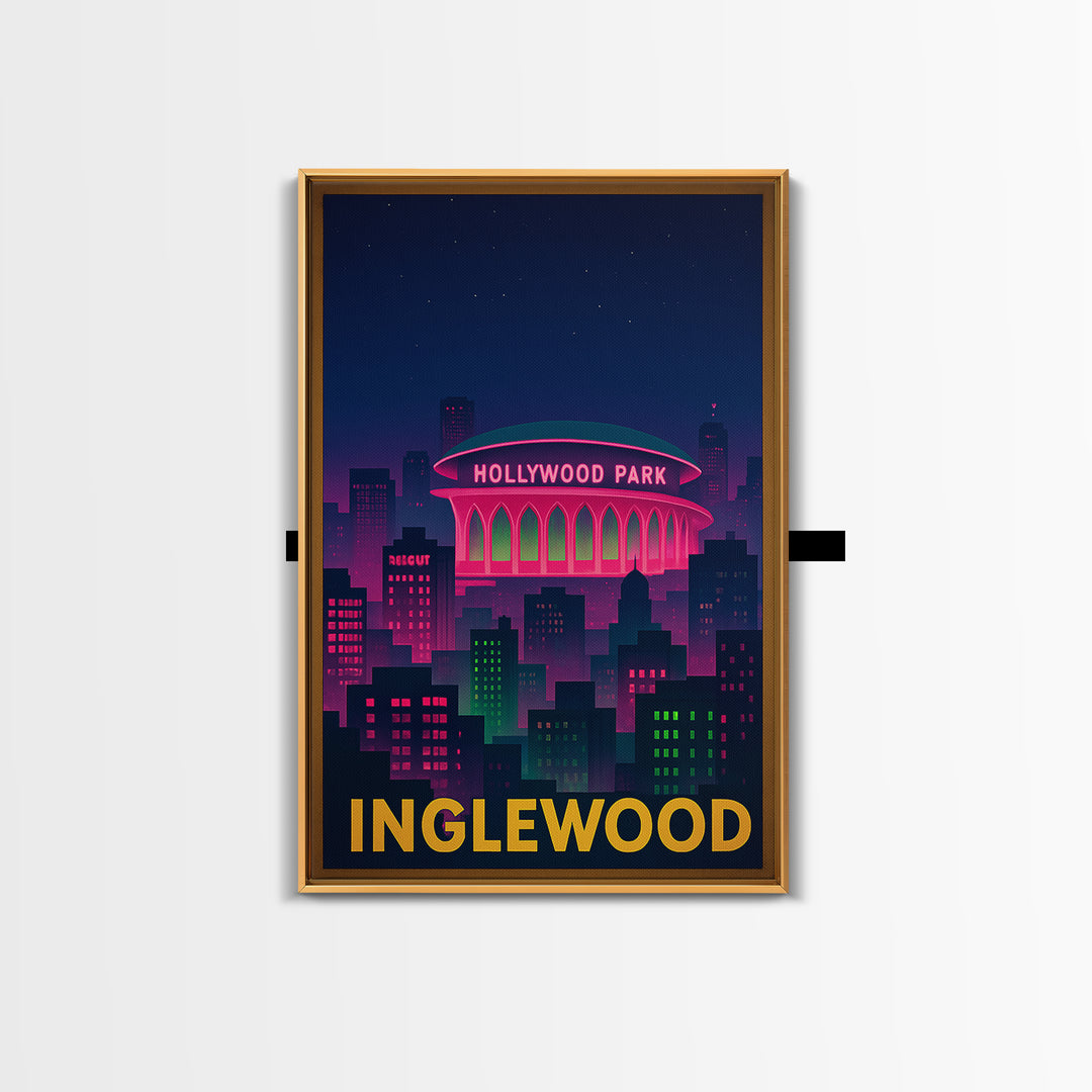 Inglewood California Travel Poster, Canvas Print, Neon Skyline Wall Art, Inglewood Wall Art, Travel Prints, Vintage City Poster, City Poster