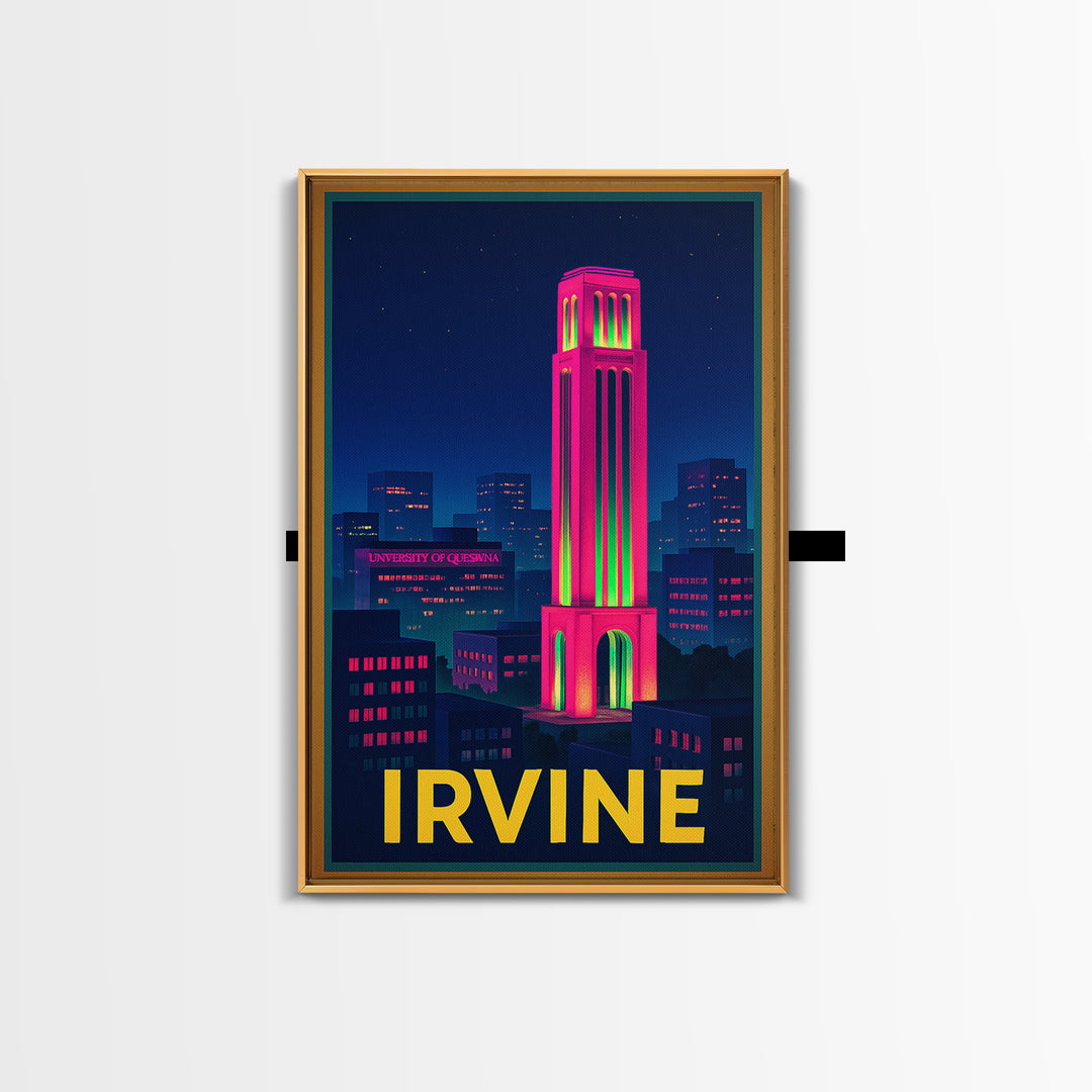 Irvine California Travel Poster, Canvas Print, Cyberpunk Style City Art, Irvine Wall Art, Watercolor City Skyline, Wall Art