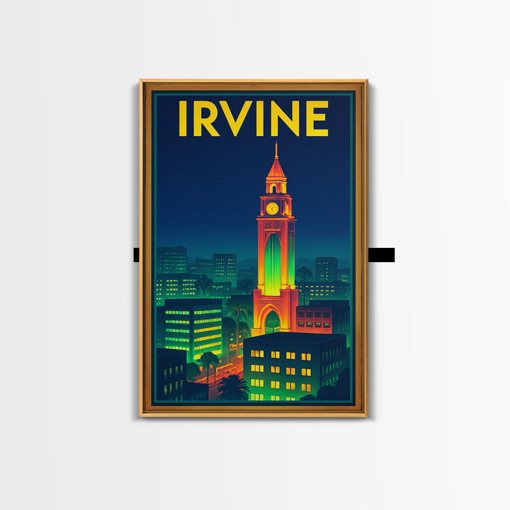 Irvine Travel Poster, Canvas Print, Retro Neon Travel Art, Irvine Art Print, Mid Century Wall Art, Vintage City Poster, Living Room Wall Art