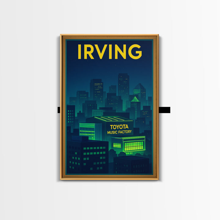 Irving Travel Poster, Framed Canvas Print, Cyberpunk Style City Art, Irving Poster Print, Living Room Wall Art, Vintage City Art