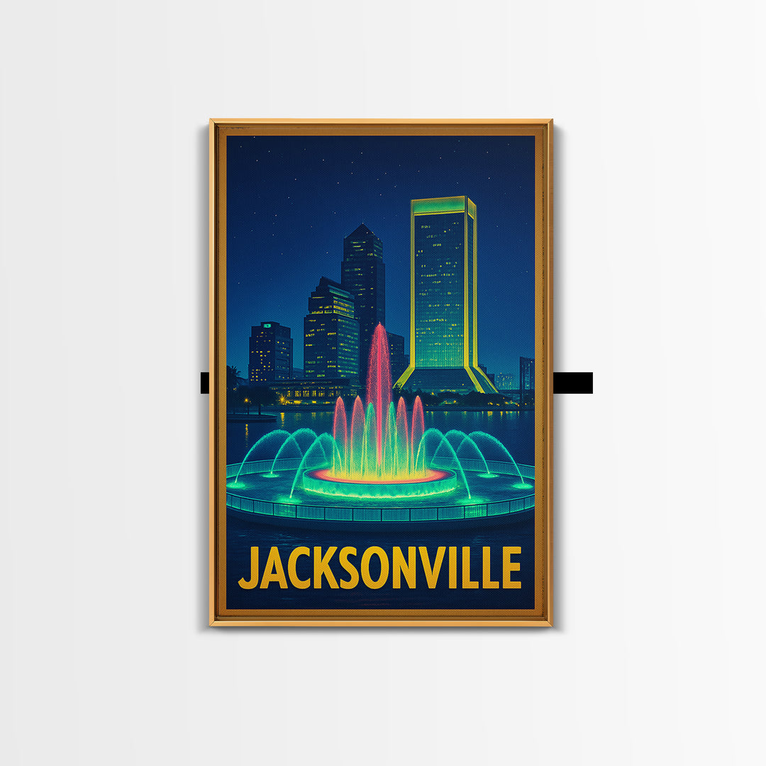 Jacksonville Florida Travel Poster, Canvas Print, Neon Skyline Art Wall Art, Jacksonville Poster Print, Vintage Travel Art, City Art Print