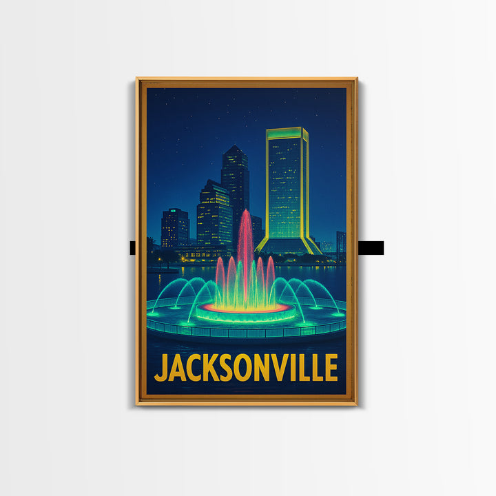 Jacksonville Florida Travel Poster, Canvas Print, Neon Skyline Art Wall Art, Jacksonville Poster Print, Vintage Travel Art, City Art Print