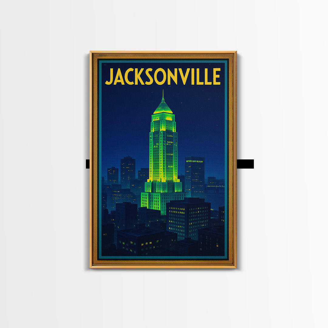 Jacksonville Travel Poster, Canvas Print, Electric Night Poster Art, Jacksonville Travel Art, Fine Art Print, Travel Poster Set