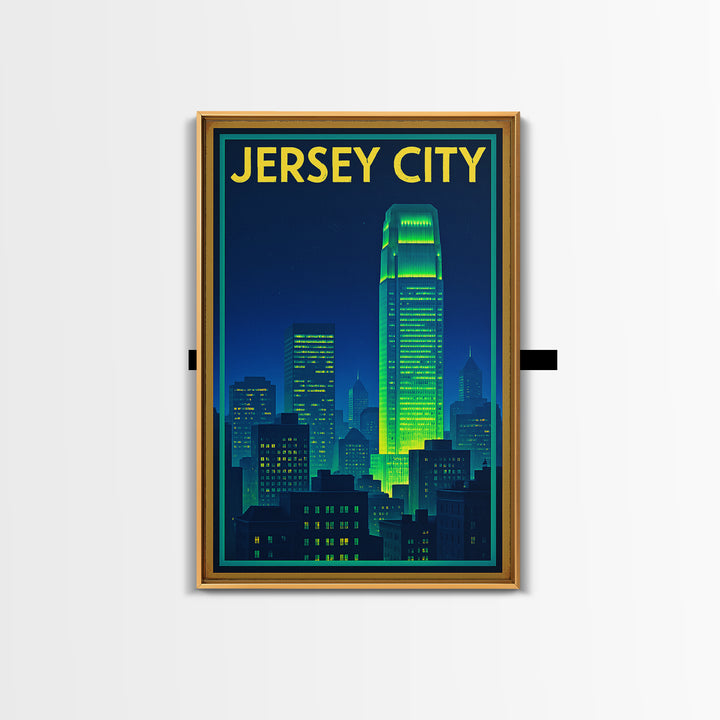 Jersey City Travel Poster, Canvas Print, Electric Night Poster Art, Jersey City Travel Art, Gift For Travelers, Travel Wall Art