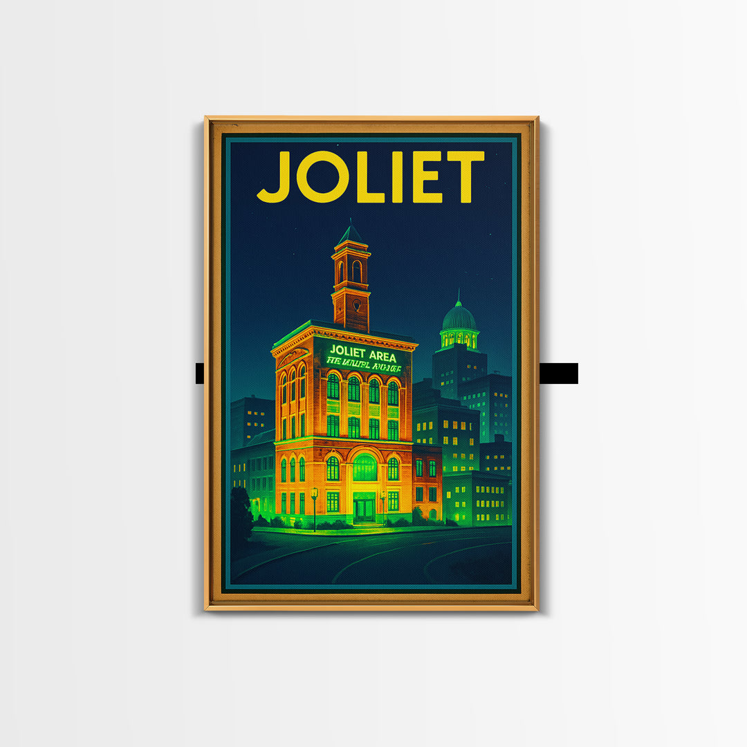 Joliet Travel Poster, Canvas Print, Electric Night Poster Art, Joliet Poster Print, Travel Wall Art, Vintage City Poster, Retro Travel Print