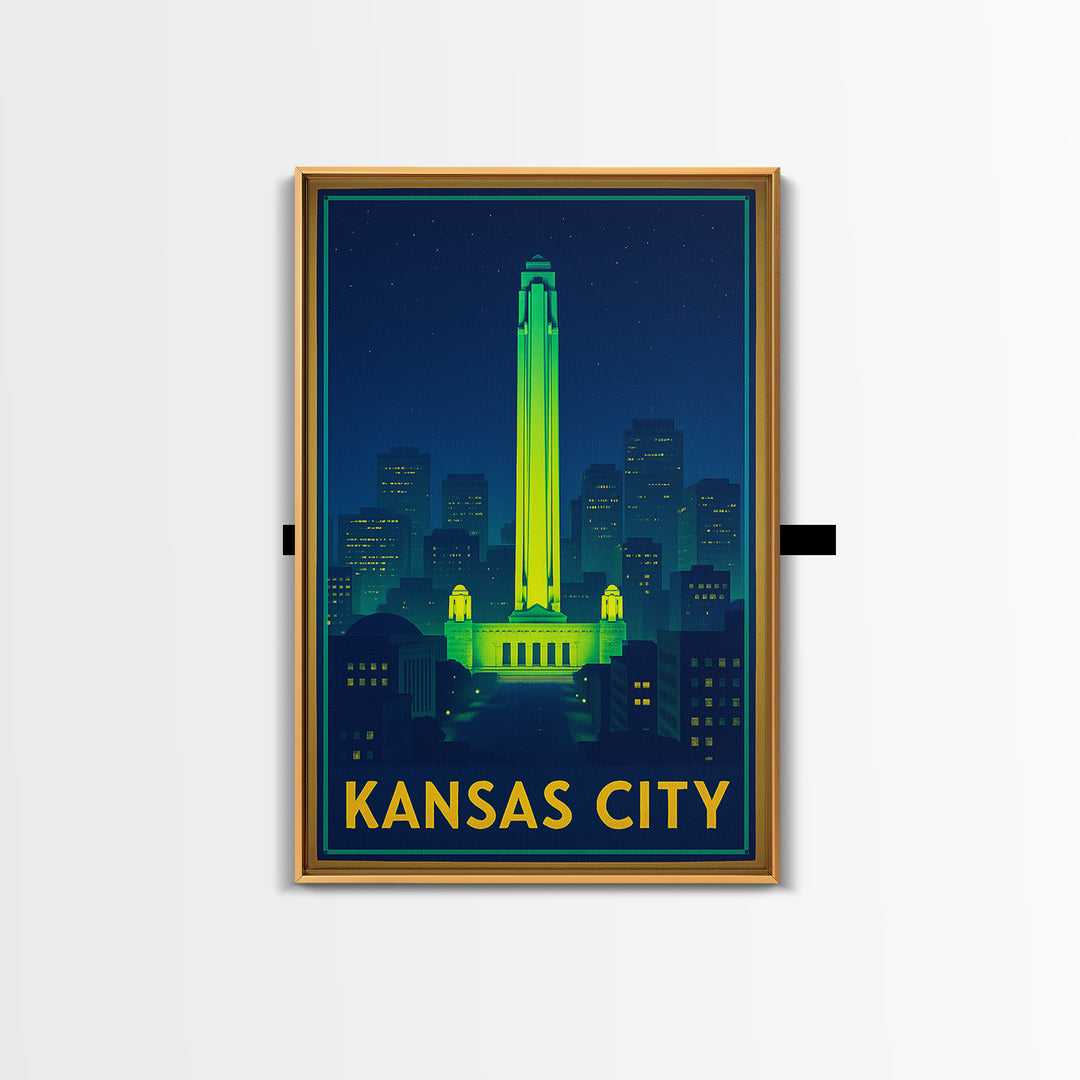 Kansas City Missouri Travel Poster, Canvas Print, Neon Cityscape Wall Art, Kansas City Travel Art, Vintage Travel Art, Vintage City Poster