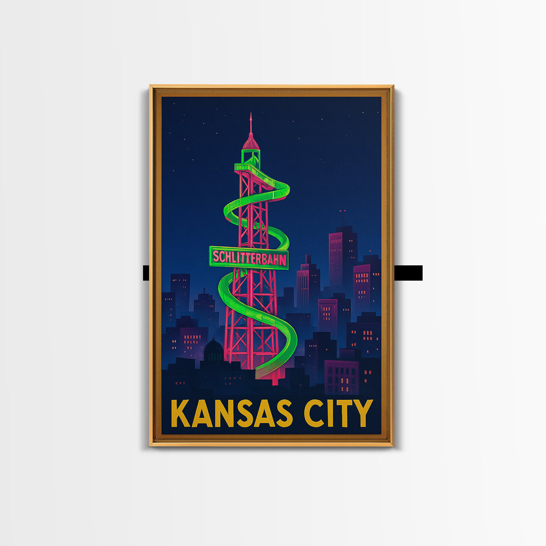 Kansas City Travel Poster, Canvas Print, Cyberpunk Style City Art, Kansas City Poster Print, Travel Wall Art, Living Room Wall Art