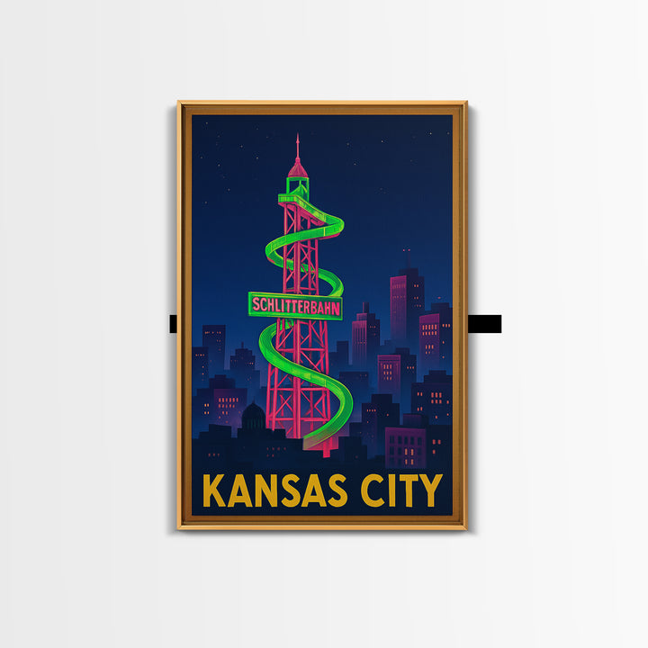 Kansas City Travel Poster, Canvas Print, Cyberpunk Style City Art, Kansas City Poster Print, Travel Wall Art, Living Room Wall Art