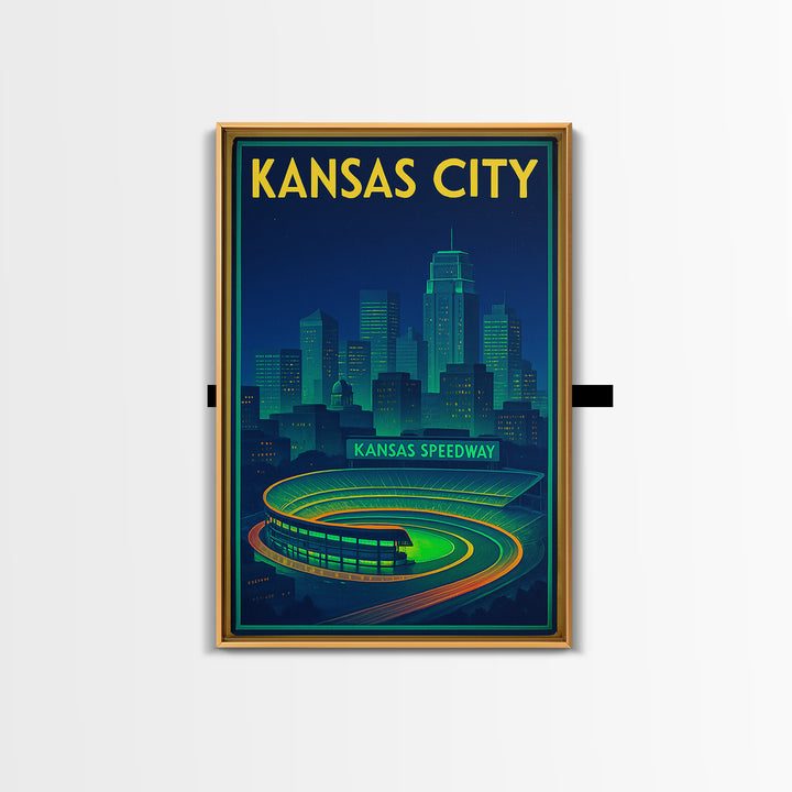 Kansas City Travel Poster, Framed Canvas Print, Cyberpunk Style City Art, Kansas City Wall Art, City Travel Prints, Fine Art Print