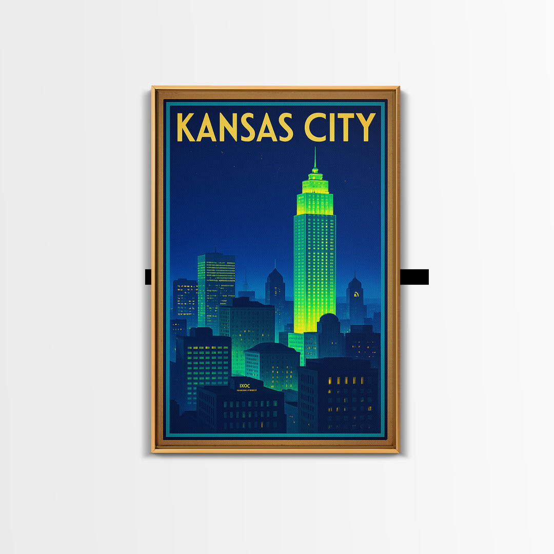 Kansas City Travel Poster, Canvas Print, Cyberpunk Style City Art, Kansas City Poster Print, City Travel Prints, Wanderlust Decor