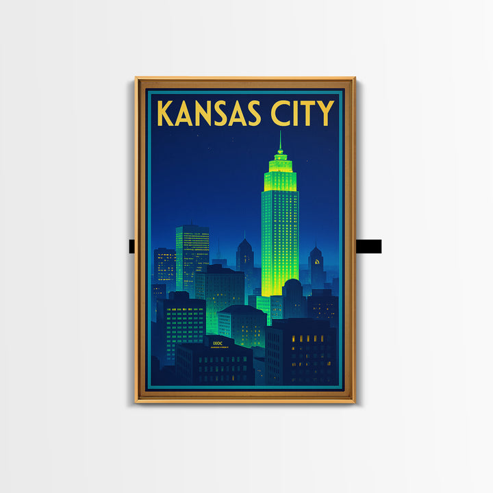 Kansas City Travel Poster, Canvas Print, Cyberpunk Style City Art, Kansas City Poster Print, City Travel Prints, Wanderlust Decor
