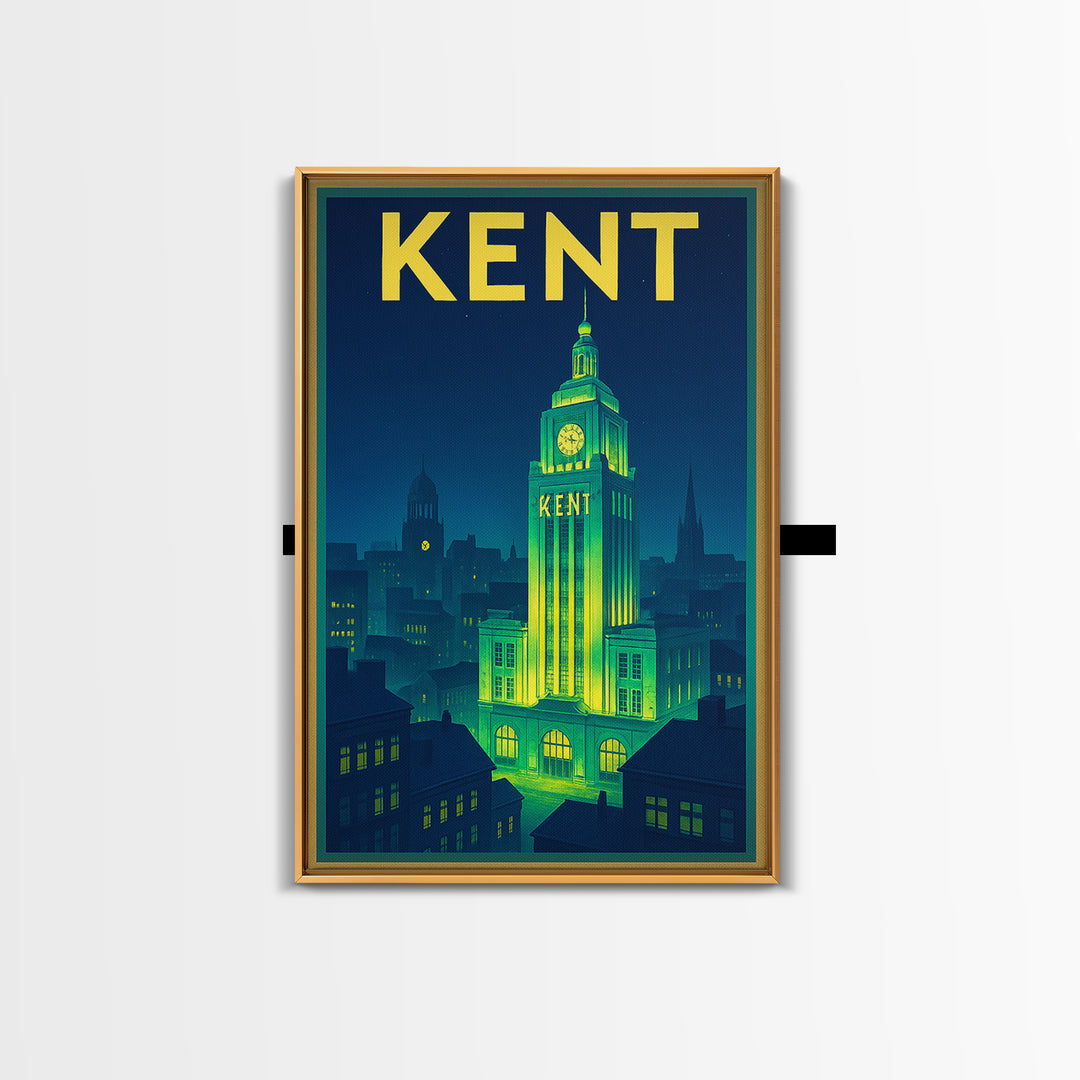 Kent Travel Poster, Canvas Print, Neon City Skyline Wall Art, Kent Poster Print, Retro Travel Print, Mid Century Wall Art, Home Office Decor