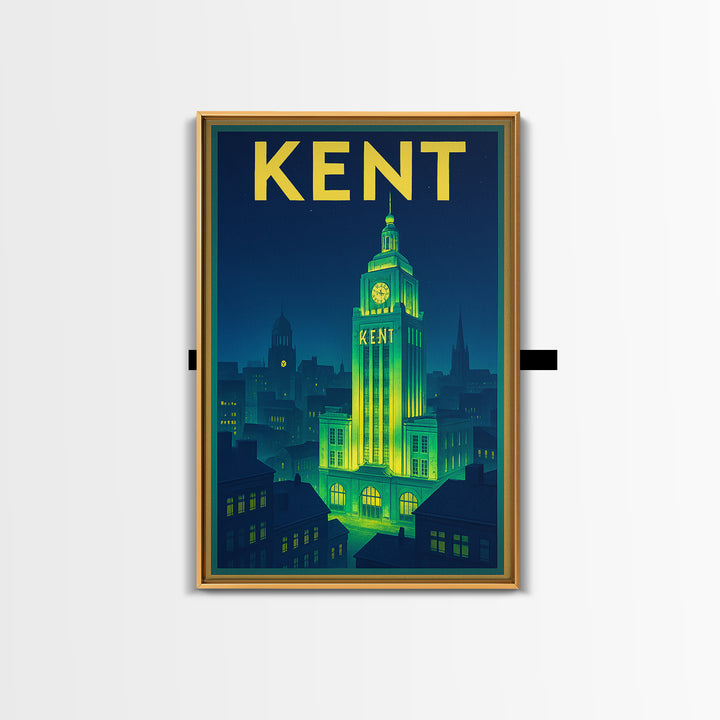 Kent Travel Poster, Canvas Print, Neon City Skyline Wall Art, Kent Poster Print, Retro Travel Print, Mid Century Wall Art, Home Office Decor
