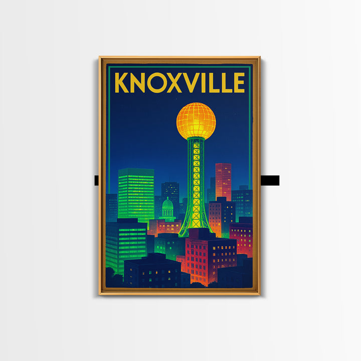 Knoxville Travel Poster, Framed Canvas Print, Retro Neon Travel Art, Knoxville Art Print, Retro Travel Print, Travel Wall Art, Design 2