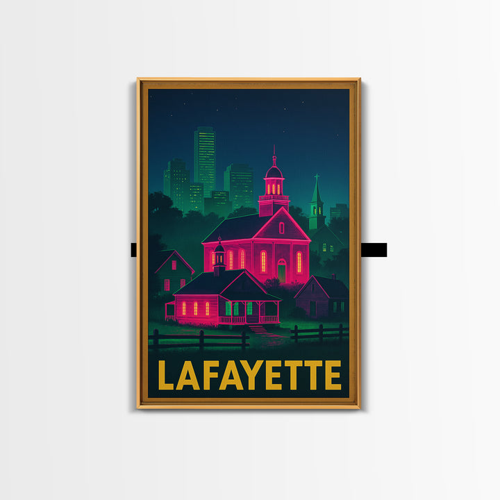 Lafayette Louisiana Travel Poster, Framed Canvas Print, Cyberpunk Style City Art, Lafayette Travel Art, Retro Travel Print, City Art Print
