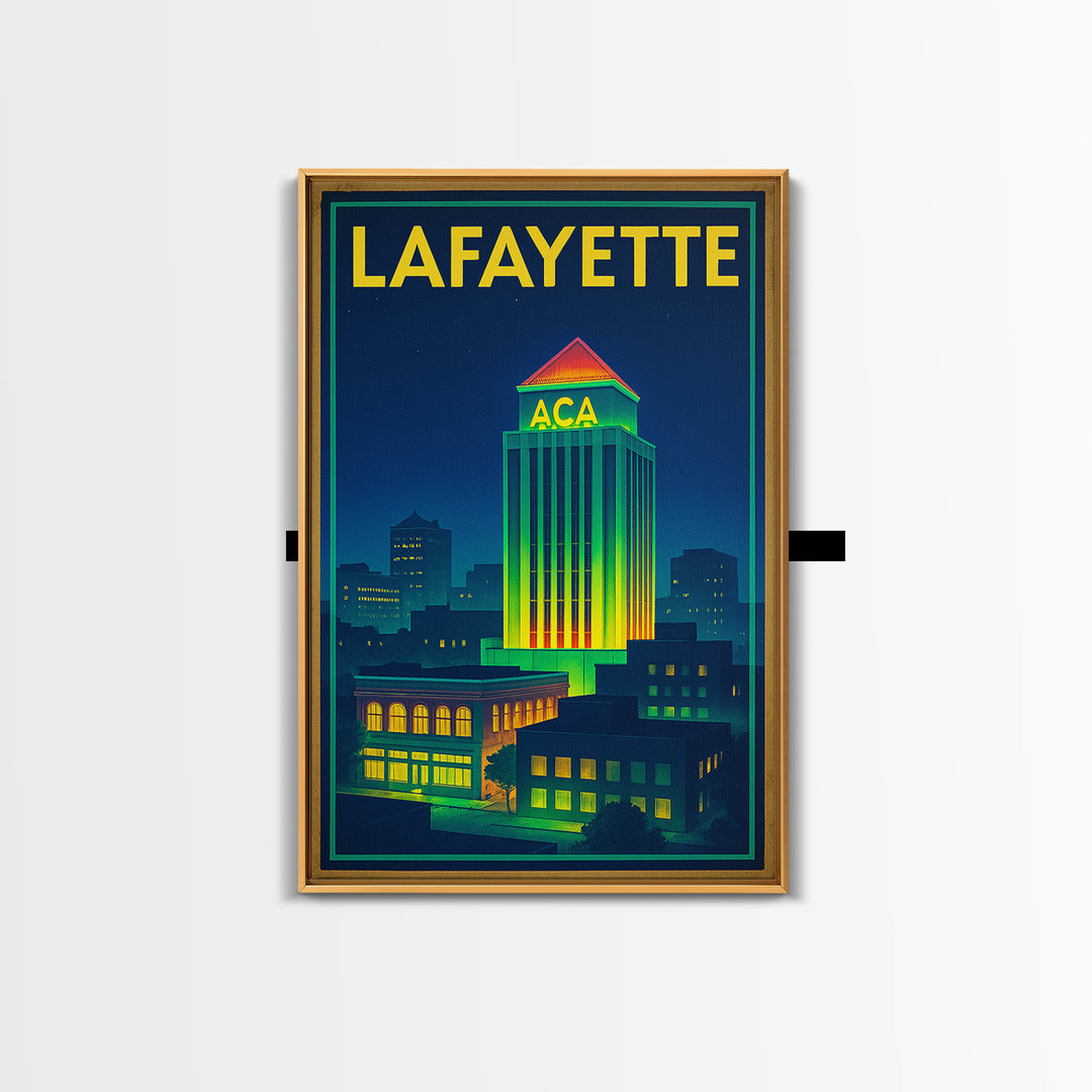 Lafayette Travel Poster, Canvas Print, Electric Night Poster Art, Lafayette Wall Art, Living Room Wall Art, Travel Wall Decor, Design 2
