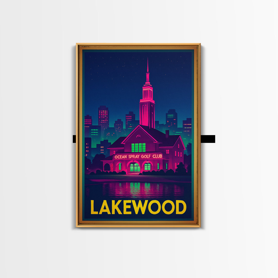 Lakewood Travel Poster, Framed Canvas Print, Cyberpunk Style City Art, Lakewood Travel Art, City Travel Prints, City Illustration