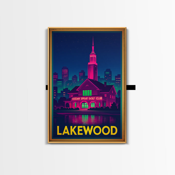 Lakewood Travel Poster, Framed Canvas Print, Cyberpunk Style City Art, Lakewood Travel Art, City Travel Prints, City Illustration