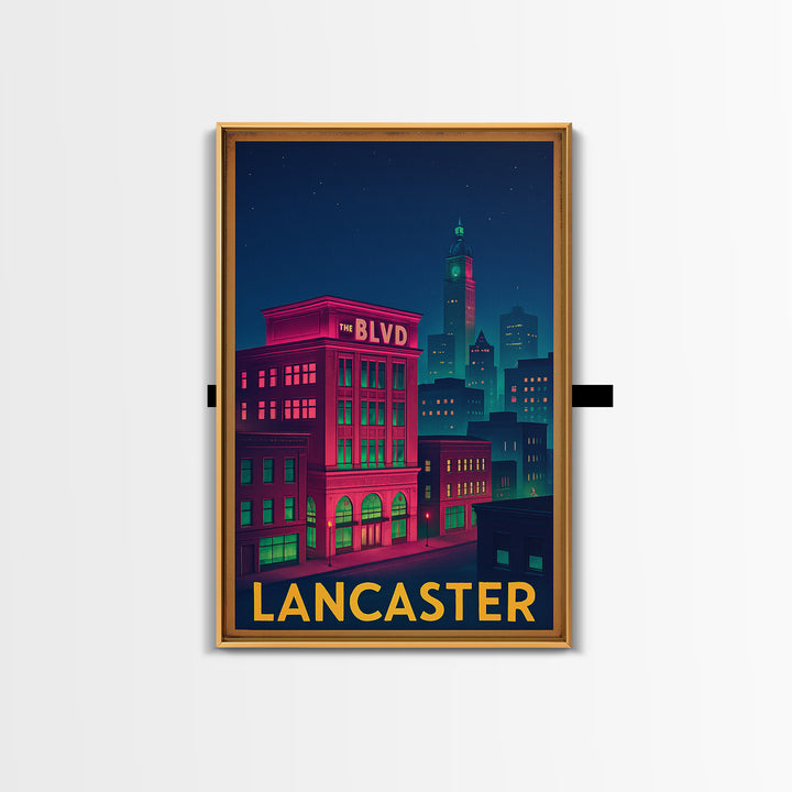 Lancaster California Travel Poster, Canvas Print, Retro Neon Travel Art, Lancaster Wall Art, Travel Art Print, Vintage City Art, Wall Art