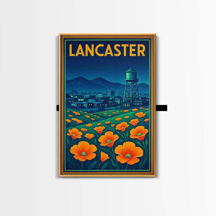 Lancaster Travel Poster, Framed Canvas Print, Electric Night Poster Art, Lancaster Art Print, Vintage City Poster, Travel Poster Set