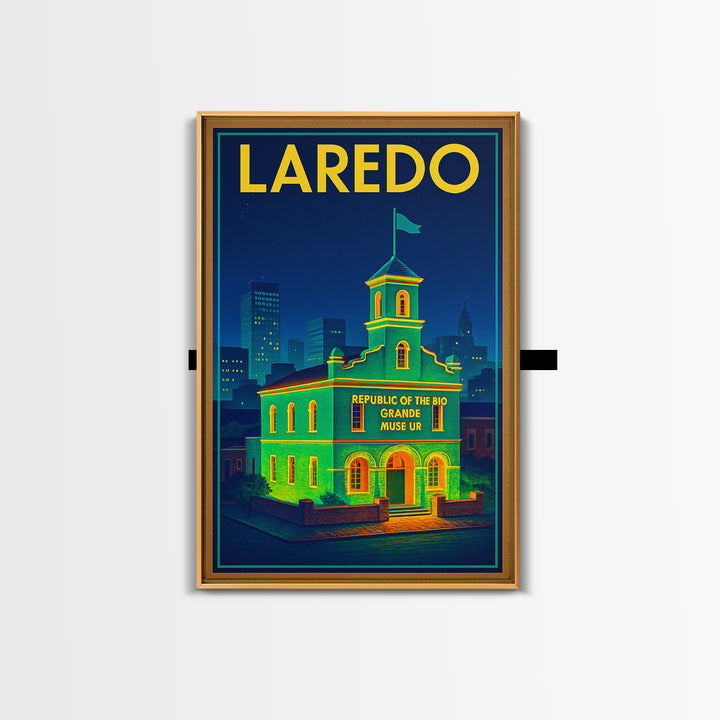 Laredo Travel Poster, Framed Canvas Print, Electric Night Poster Art, Laredo Poster Print, Modern Wall Decor, Retro Travel Print