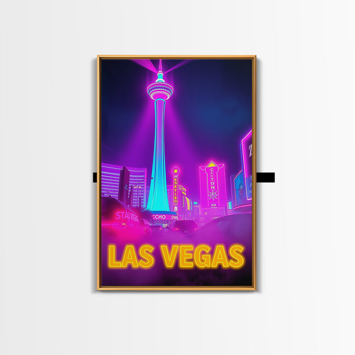 Las Vegas Nevada Travel Poster, Canvas Print, Cyberpunk Style City Art, Las Vegas Poster Print, Mid Century Wall Art, Watercolor Skyline