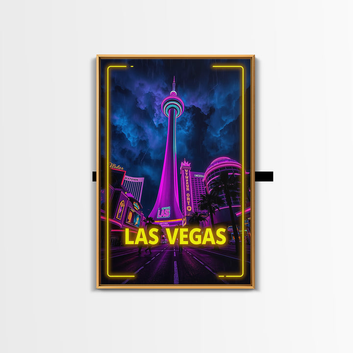Las Vegas Travel Poster, Canvas Print, Neon City Skyline Wall Art, Las Vegas Art Print, City Illustration, Wanderlust Decor, Travel Wall Art