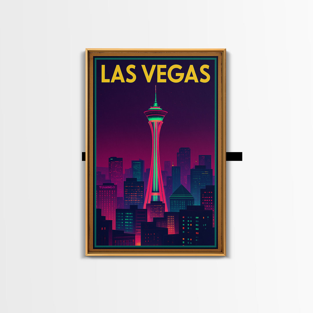 Las Vegas Travel Poster, Canvas Print, Retro Neon Travel Art, Las Vegas Wall Art, City Illustration, Eclectic Wall Decor, Home Office Decor