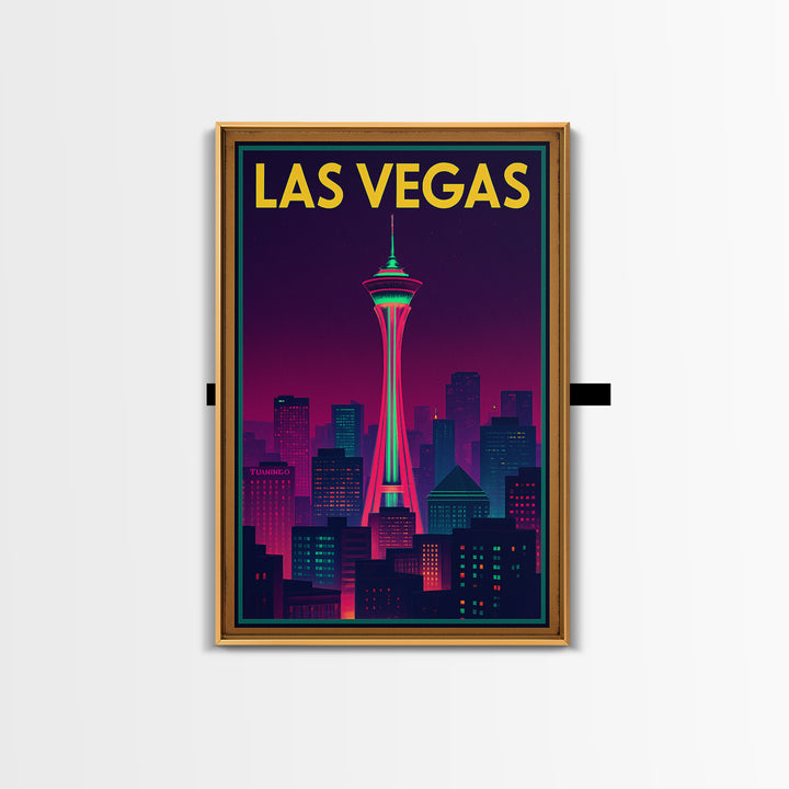 Las Vegas Travel Poster, Canvas Print, Retro Neon Travel Art, Las Vegas Wall Art, City Illustration, Eclectic Wall Decor, Home Office Decor