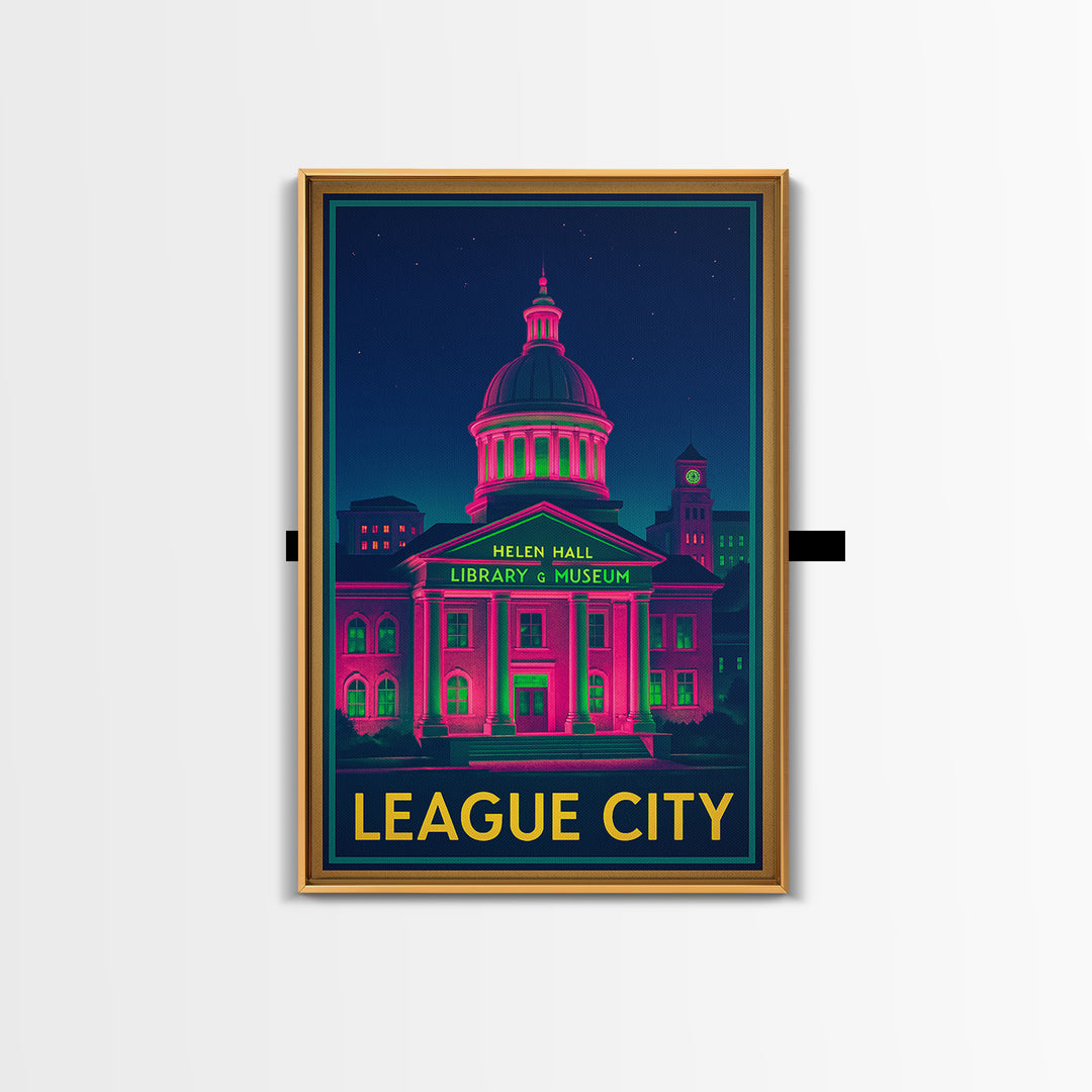 League City Texas Travel Poster, Canvas Print, Cyberpunk Style City Art, League City Art Print, Modern Wall Decor, Eclectic Wall Decor