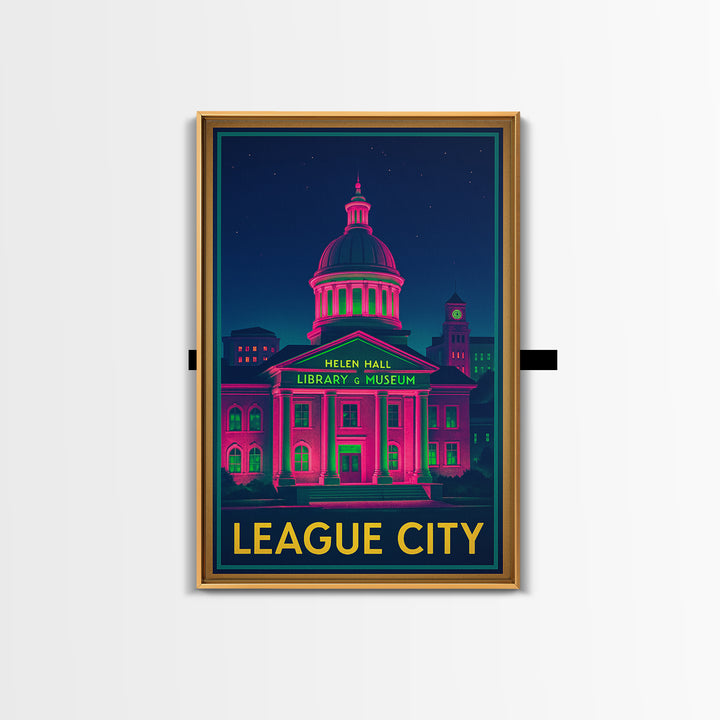 League City Texas Travel Poster, Canvas Print, Cyberpunk Style City Art, League City Art Print, Modern Wall Decor, Eclectic Wall Decor