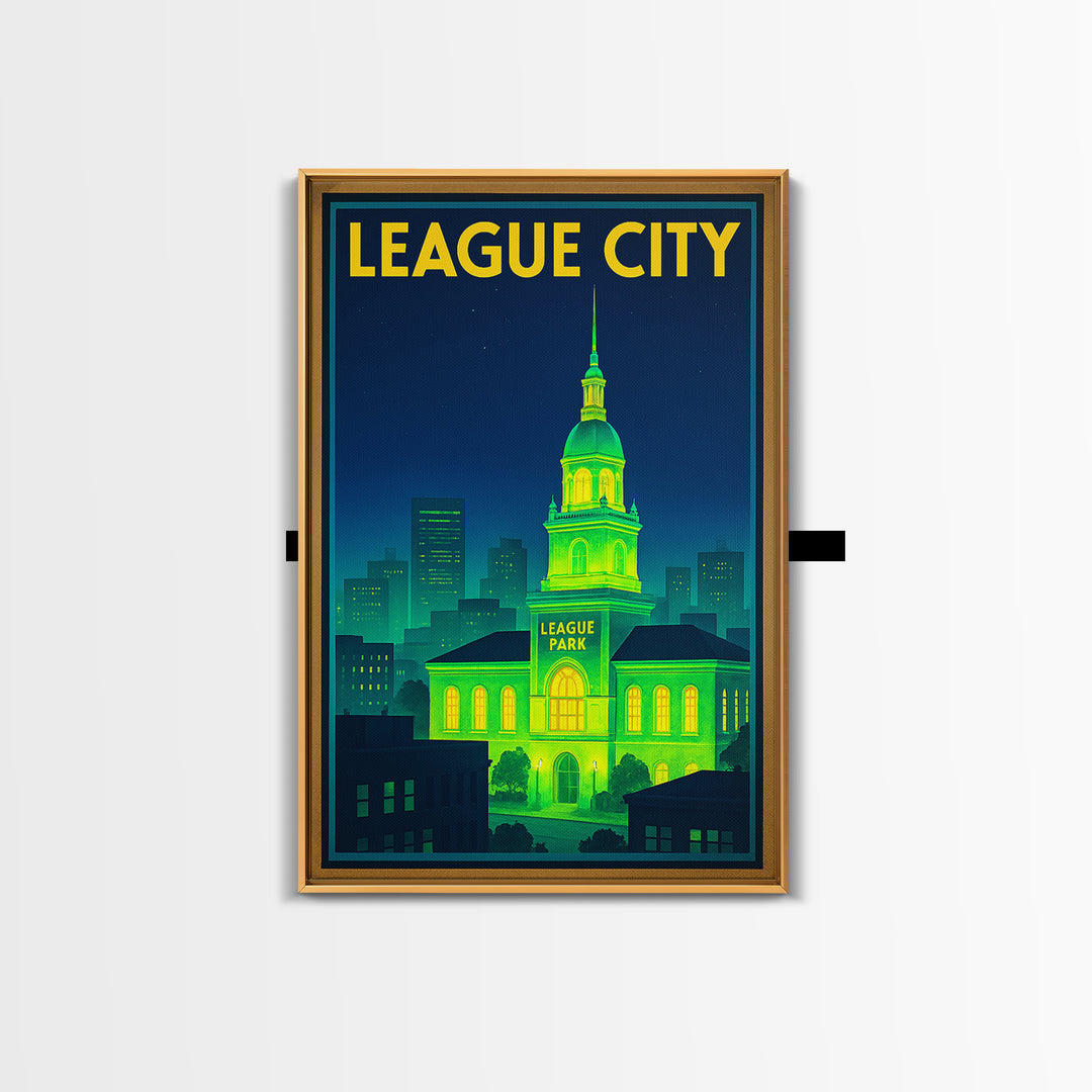 League City Travel Poster, Canvas Print, Electric Night Poster Art, League City Poster Print, Home Office Decor, Watercolor City Skyline