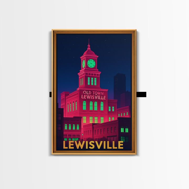 Lewisville Texas Travel Poster, Canvas Print, Cyberpunk Style City Art, Lewisville Travel Art, Modern Wall Decor, Eclectic Wall Decor
