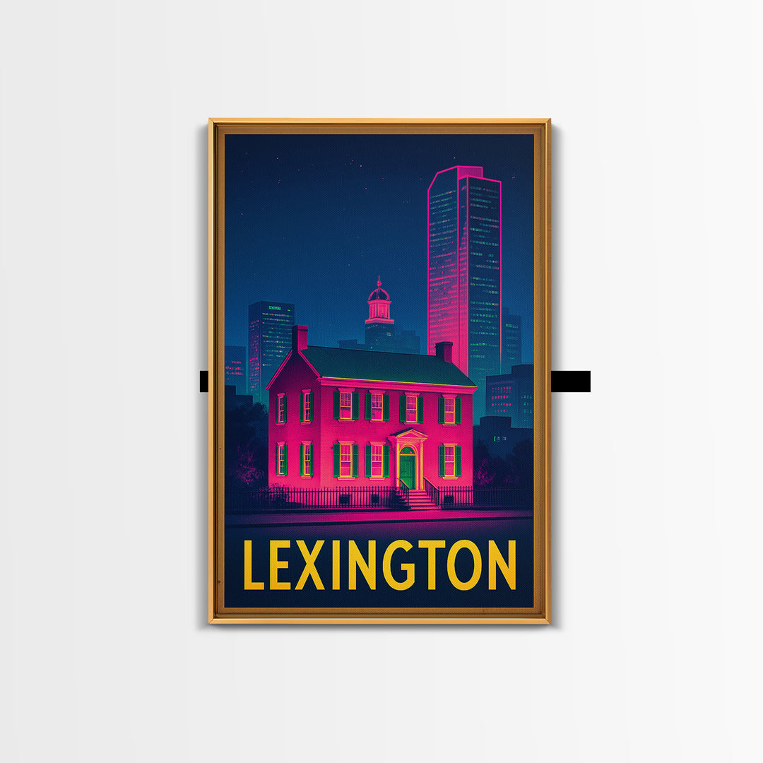 Lexington Kentucky Travel Poster, Framed Canvas Print, Electric Night Poster Art, Lexington Wall Art, Vintage City Art, Mid Century Wall Art