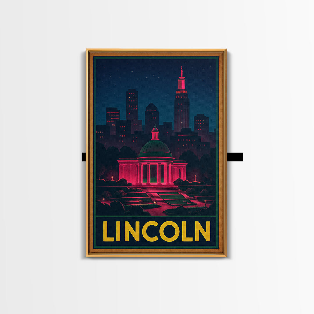 Lincoln Nebraska Travel Poster, Framed Canvas Print, Electric Night Poster Art, Lincoln Travel Art, Travel Art Print, Travel Poster Set