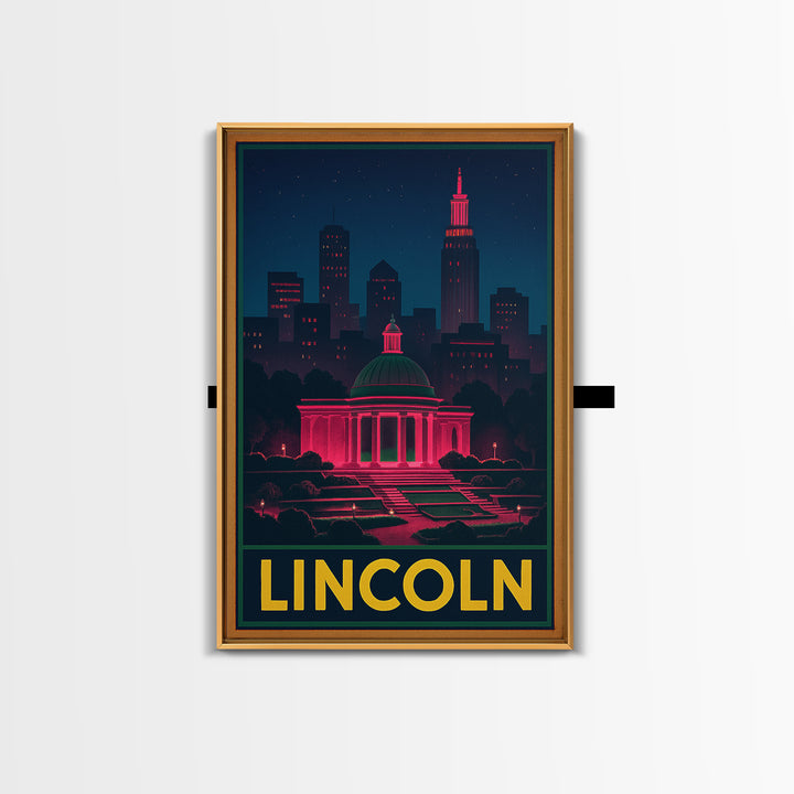 Lincoln Nebraska Travel Poster, Framed Canvas Print, Electric Night Poster Art, Lincoln Travel Art, Travel Art Print, Travel Poster Set
