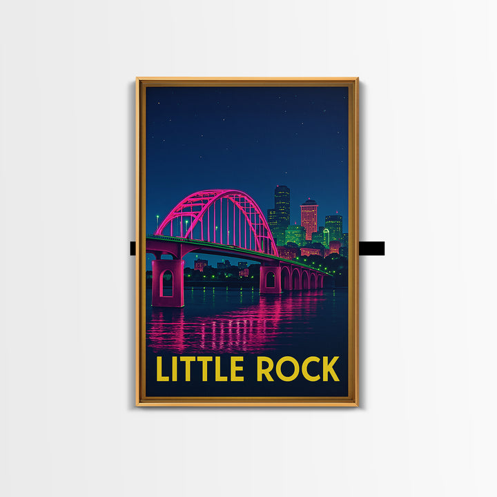 Little Rock Arkansas Travel Poster, Canvas Print, Neon Cityscape Wall Art, Little Rock Wall Art, Travel Prints, Vintage City Art, Poster Art