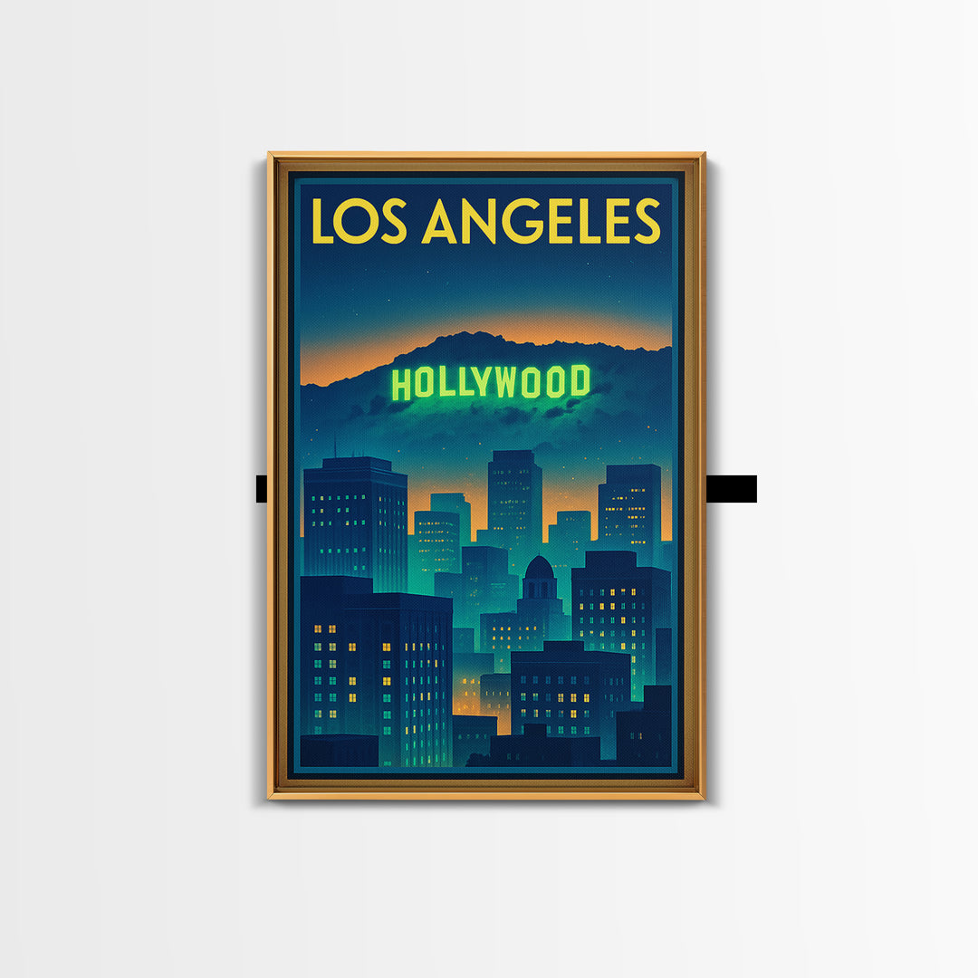 Los Angeles California Travel Poster, Canvas Print, Cyberpunk Style City Art, Los Angeles Travel Art, Retro Travel Print, Wall Decor