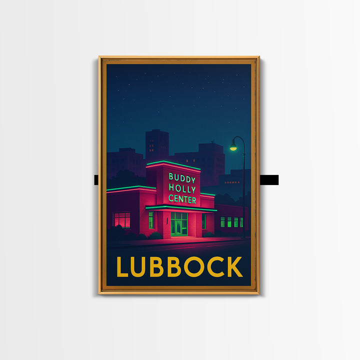 Lubbock Texas Travel Poster, Canvas Print, Neon Skyline Art Wall Art, Lubbock Poster Print, Vintage Travel Print, Mid Century Wall Art