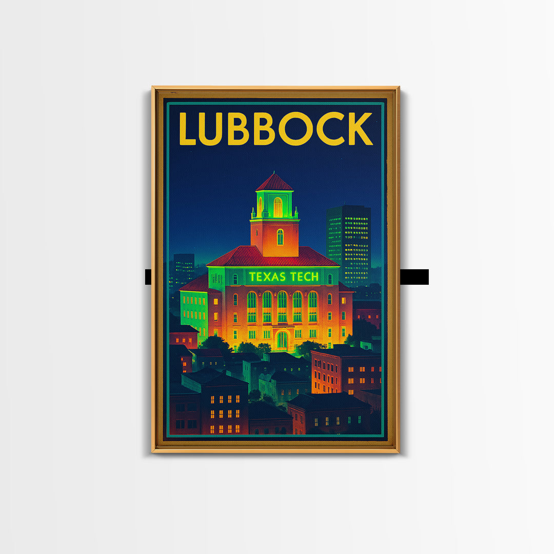 Lubbock Travel Poster, Canvas Print, Retro Neon Travel Art, Lubbock City Art, City Illustration, Wanderlust Decor, Retro Travel Print