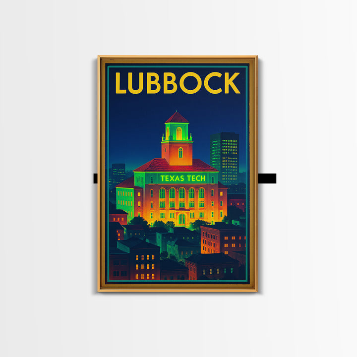 Lubbock Travel Poster, Canvas Print, Retro Neon Travel Art, Lubbock City Art, City Illustration, Wanderlust Decor, Retro Travel Print