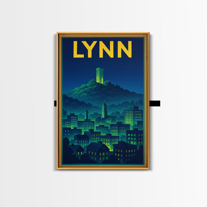 Lynn Travel Poster, Framed Canvas Print, Retro Neon Travel Art, Lynn Art Print, Modern Wall Decor, Travel Wall Art, Gift For Travelers