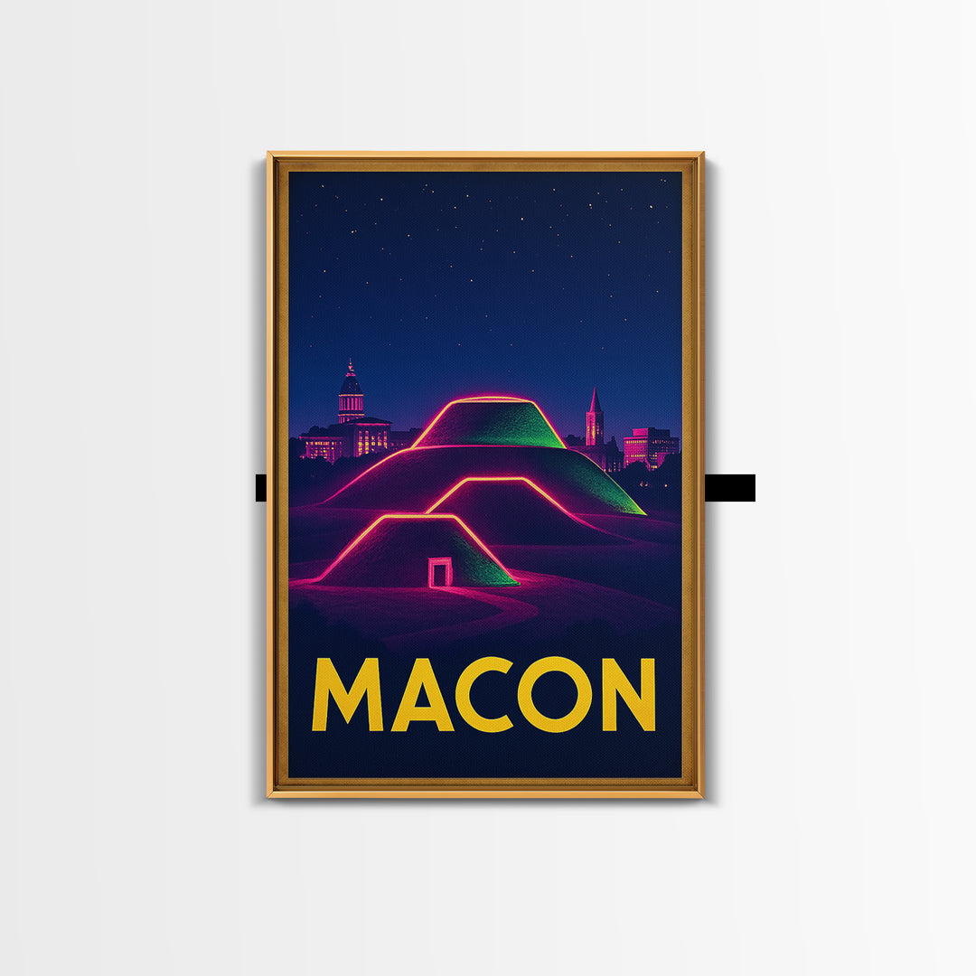 Macon Georgia Travel Poster, Canvas Print, Retro Neon Travel Art, Macon Art Print, Eclectic Wall Decor, Wanderlust Decor, Home Office Decor