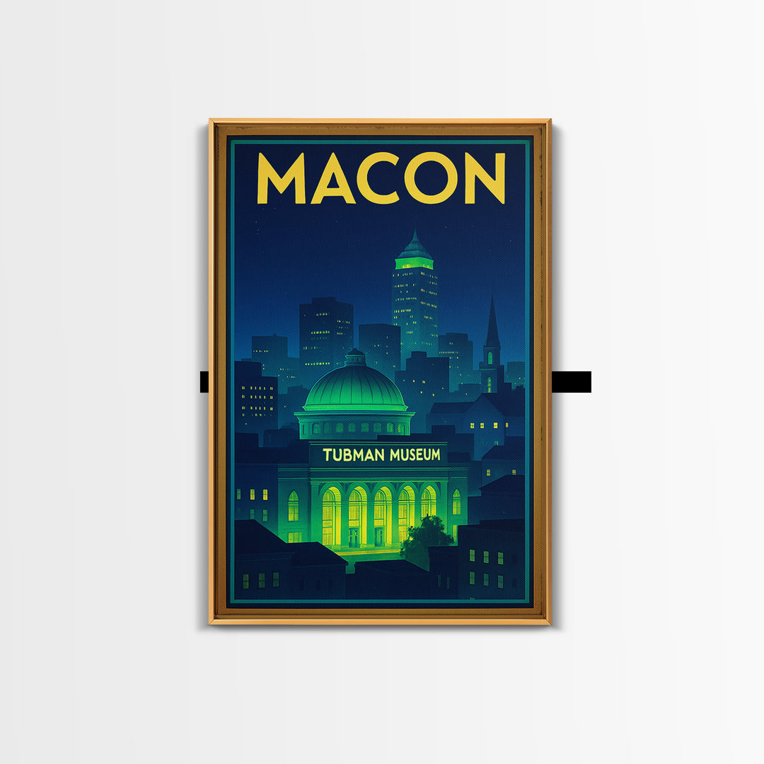 Macon Travel Poster, Framed Canvas Print, Retro Neon Travel Art, Macon Poster Print, Travel Art Print, Retro Travel Print, Travel Decor