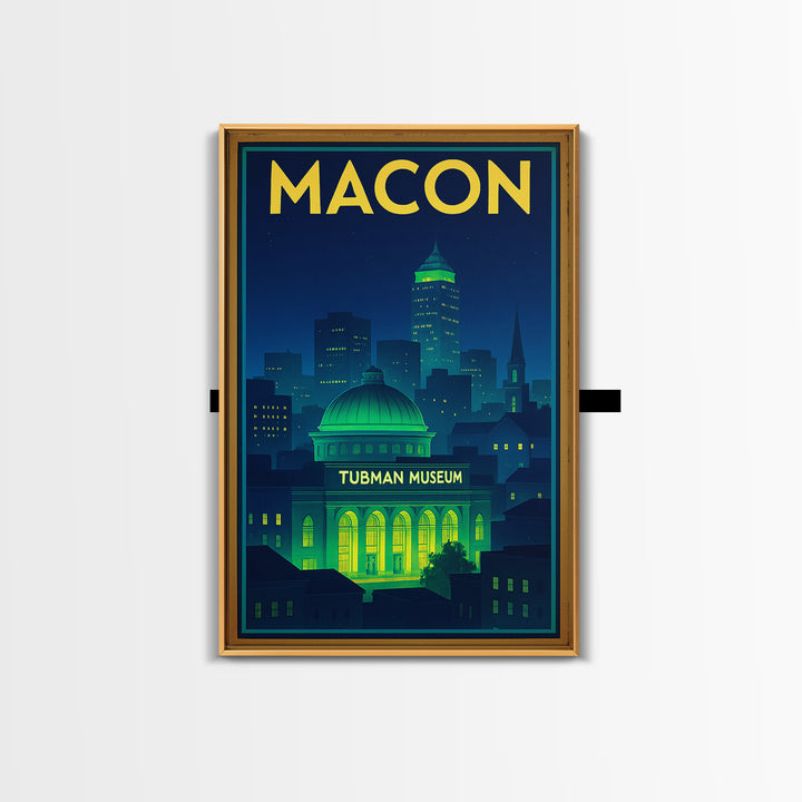 Macon Travel Poster, Framed Canvas Print, Retro Neon Travel Art, Macon Poster Print, Travel Art Print, Retro Travel Print, Travel Decor