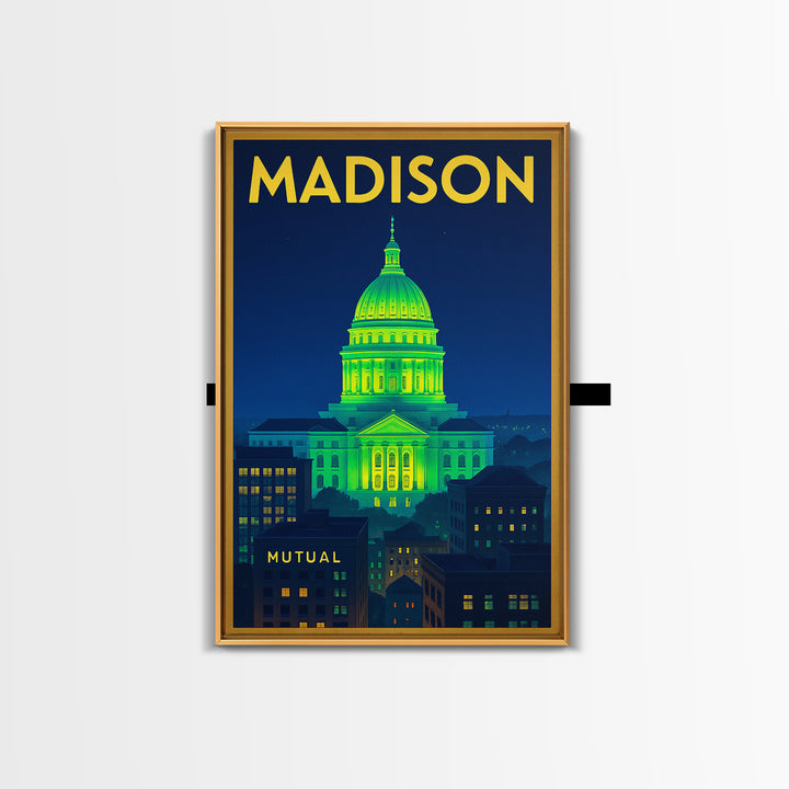 Madison Travel Poster, Framed Canvas Print, Electric Night Poster Art, Madison City Art, Travel Wall Art, Travel Wall Decor, Travel Print