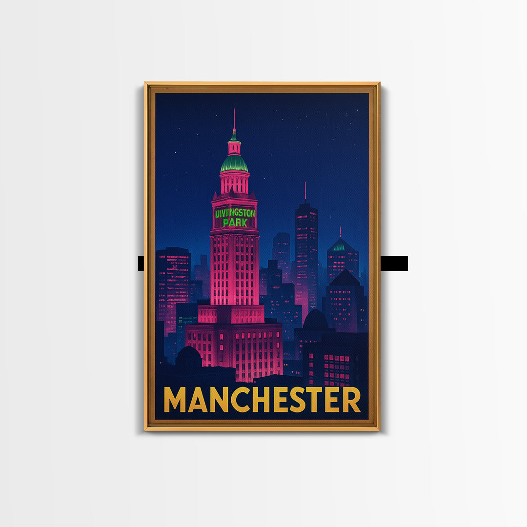 Manchester New Hampshire Travel Poster, Canvas Print, Neon Skyline Art Wall Art, Manchester Art Print, Travel Wall Art, City Travel Prints
