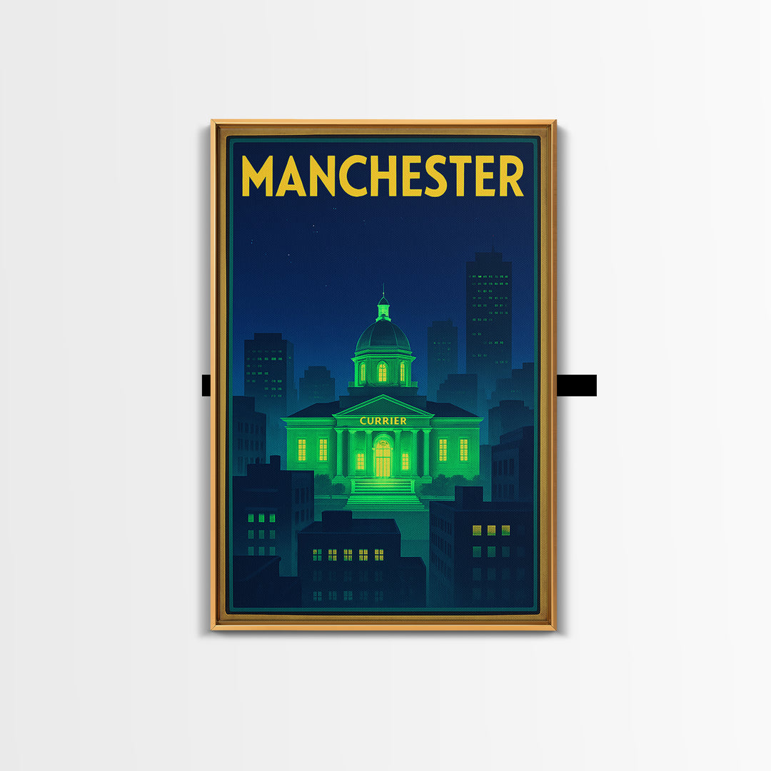 Manchester Travel Poster, Canvas Print, Neon Cityscape Wall Art, Manchester Art Print, Eclectic Wall Decor, Home Office Decor, Design 2