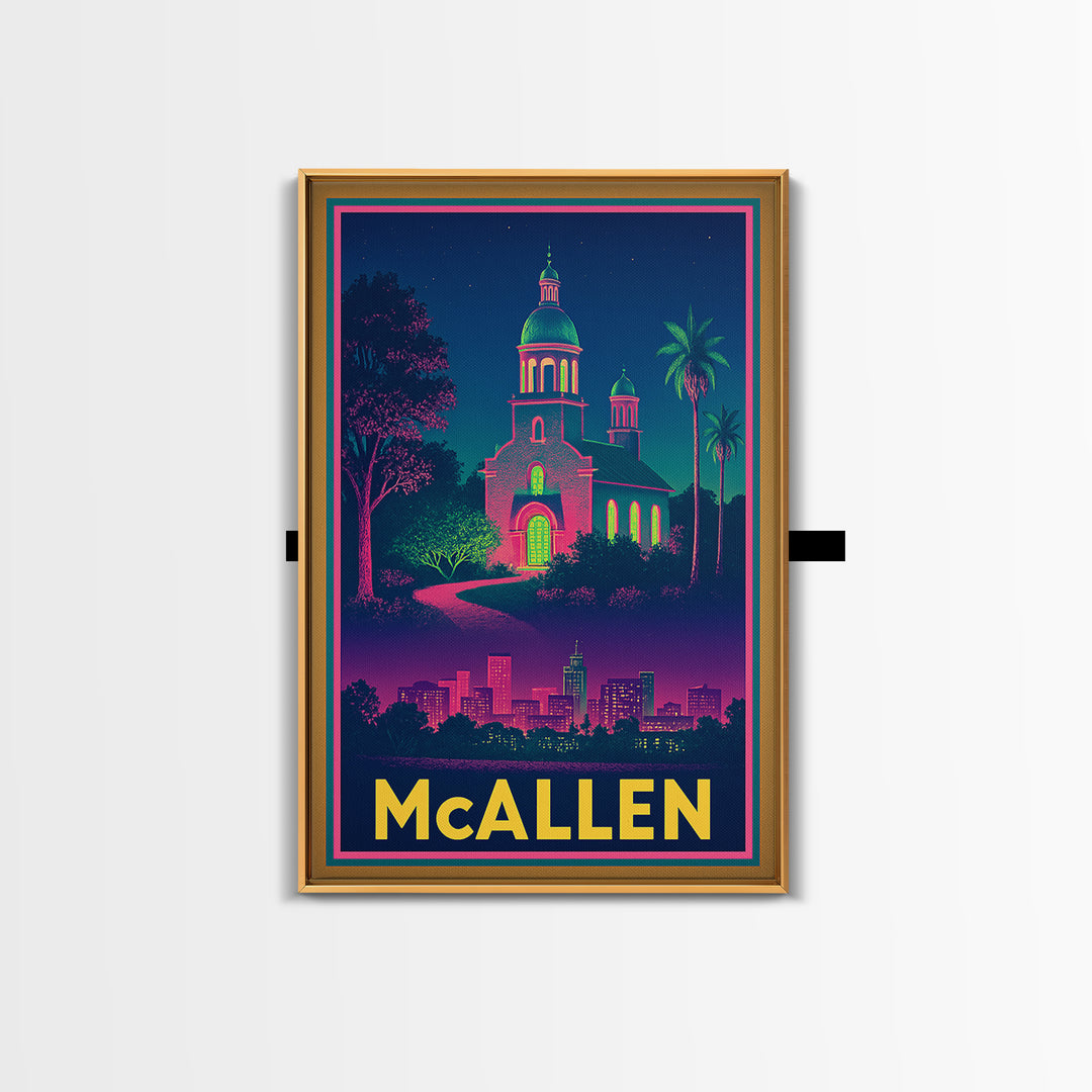 Mcallen Texas Travel Poster, Canvas Print, Cyberpunk Style City Art, Mcallen City Art, Vintage Travel Art, City Illustration, Fine Art Print